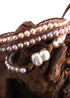 Boho Bracelet, RH 5 Layers Leather Wrap Bracelet, White Pink Natural Peal